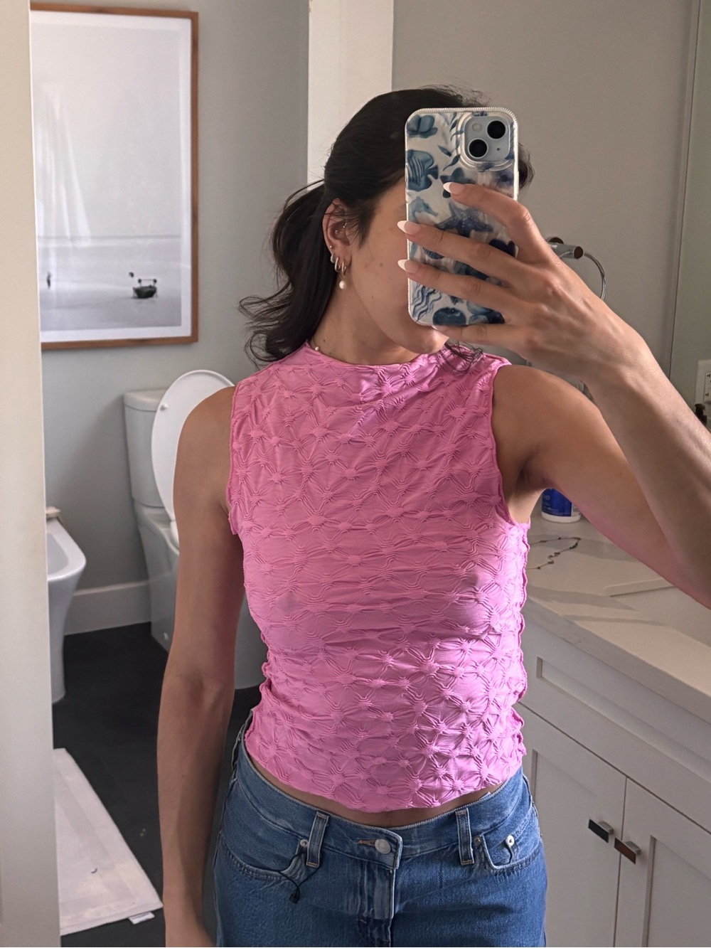 Mango Pink Textured Sleeveless Top